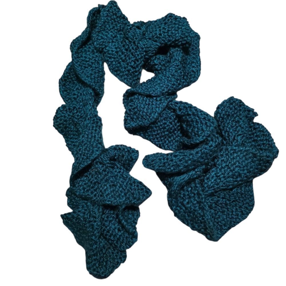 Hand Knitted blue/green  Frilly scarf